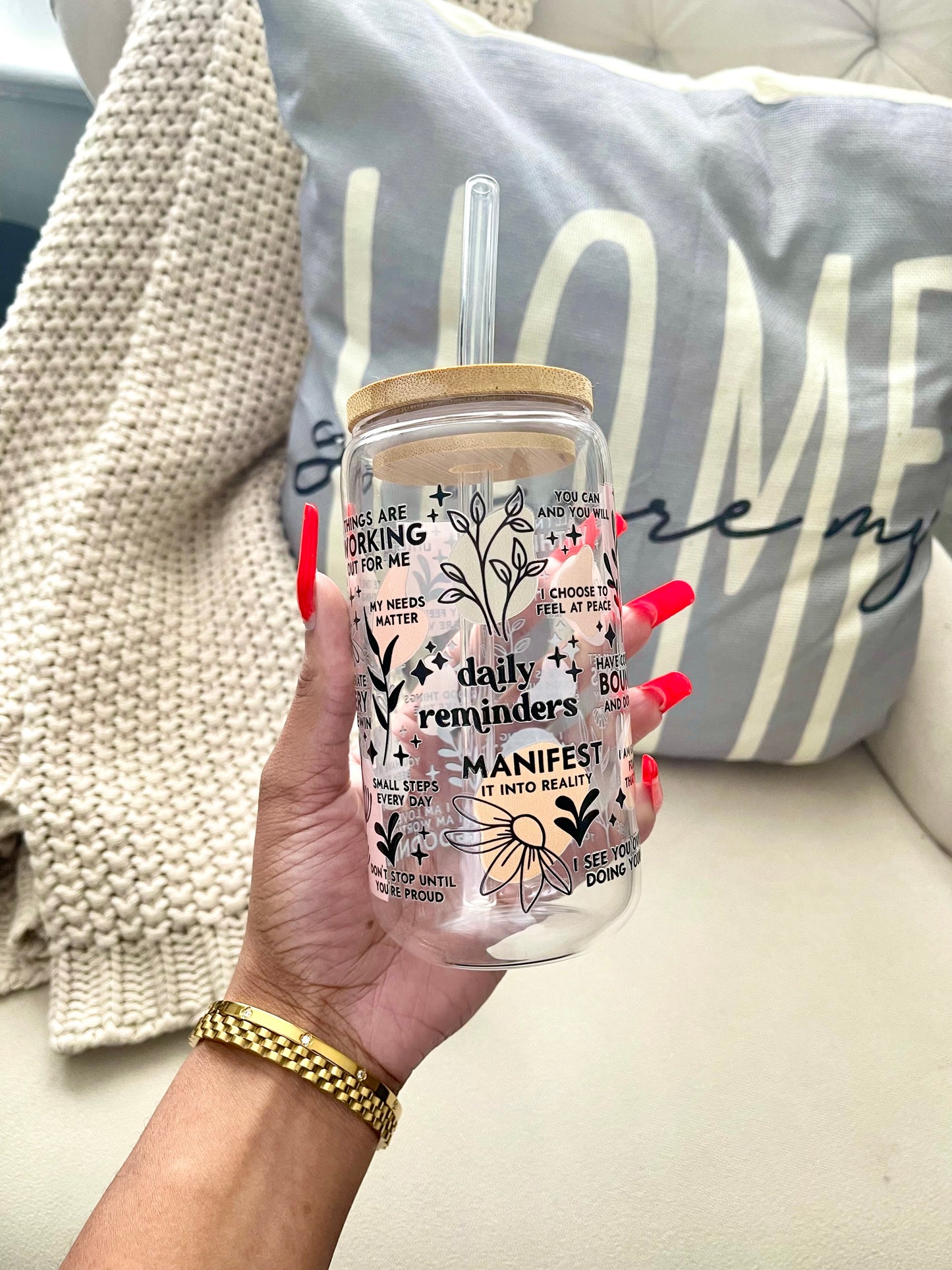 Daily Affirmations Glass Cup