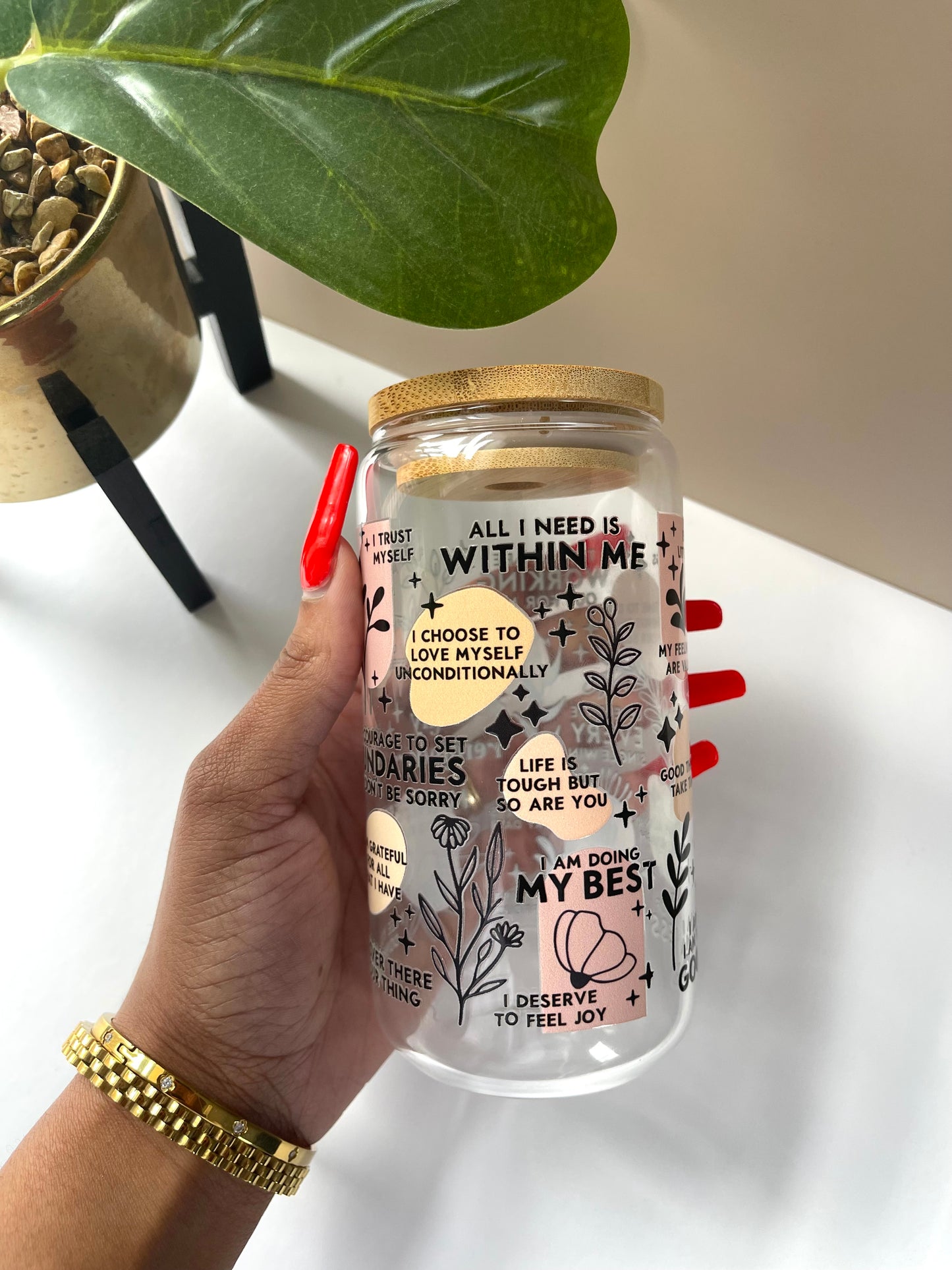 Daily Affirmations Glass Cup