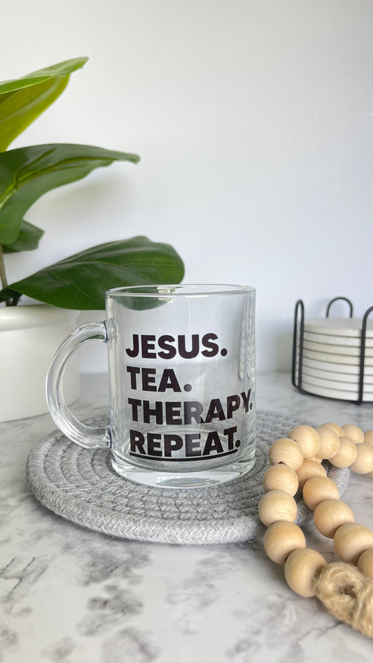 Jesus, Tea & Therapy Glass Mug