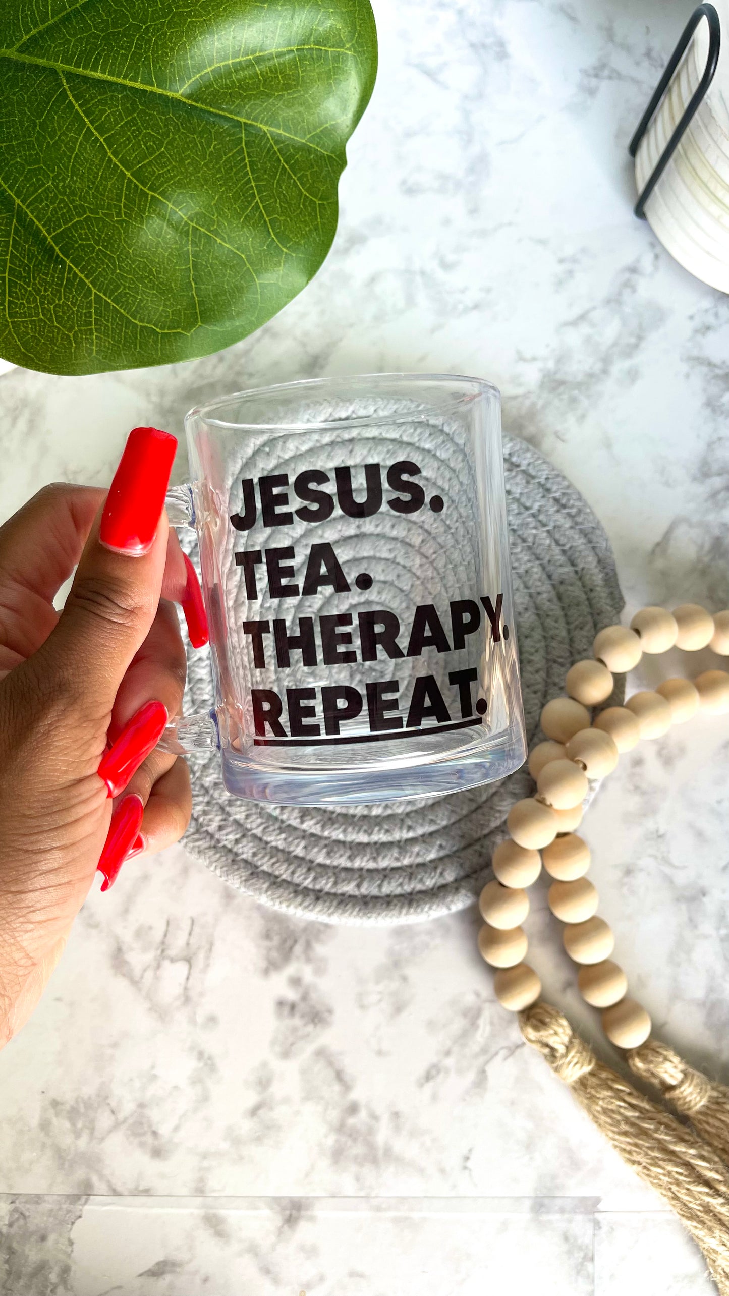 Jesus, Tea & Therapy Glass Mug